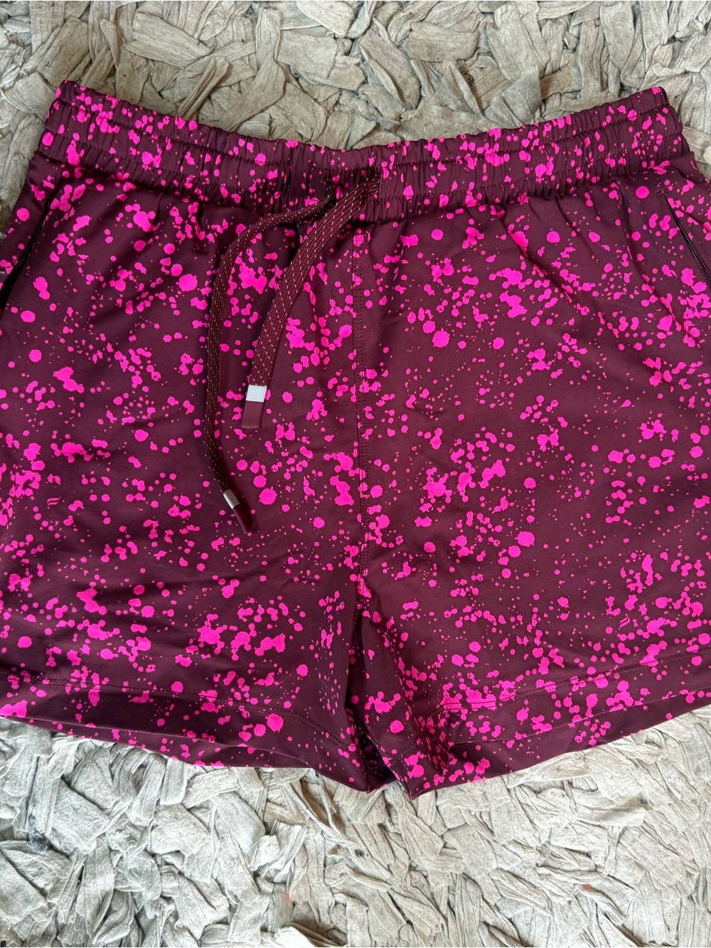 Fabletics Burgundy Shorts with Hot Pink Splatter